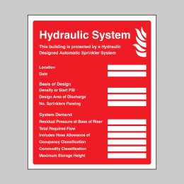 Hydraulic Sprinkler System ID Plate Sign - 