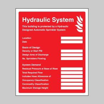 Hydraulic Sprinkler System ID Plate Sign - 