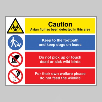 Caution - Avian flu - Keep dogs on leads - Do not touch wild birds - Do not feed wildlife - Multi-message - Caution - Avian flu - Keep dogs on leads - Do not touch wild birds - Do not feed wildlife - Multi-message -