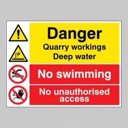 Danger - Quarry Workings - Deep Water - No Swimming - Keep out - 