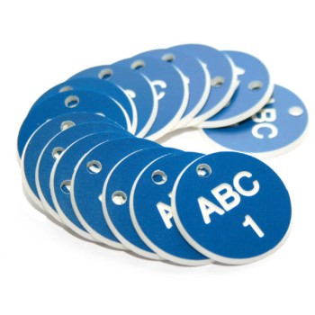 Engraved Valve Tags - Blue with White Text - 