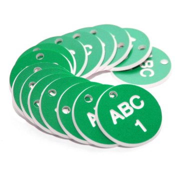 Engraved Valve Tags - Green with White Text - 