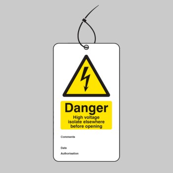 Danger - High Voltage Isolate Elsewhere - Double Sided Safety Tag - 