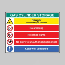 Gas Cylinder Storage - Danger - Compressed Gas - No Smoking - No Unauthorised Personnel - 