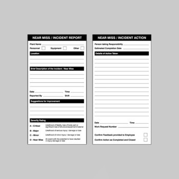 Near Miss Double Sided Report / Action Safety Tags - 