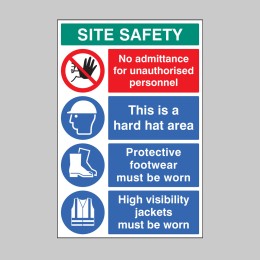 No Admittance - Hard Hat - Footwear - Hi Vis - Multi-Message Site Safety Board - 