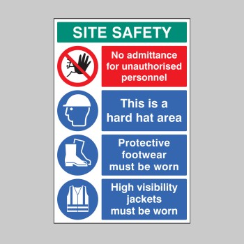 No Admittance - Hard Hat - Footwear - Hi Vis - Multi-Message Site Safety Board - 
