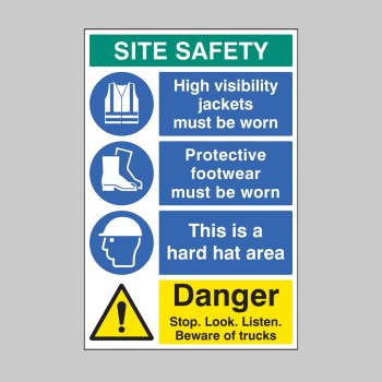 Hi Vis - Footwear - Hard Hat - Stop, Look, Listen - Multi-Message Site Safety Board - 