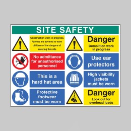 Site Safety - Construction Work - No Admittance - Hard Hat - Footwear - Demolition - Ear Protectors - Hi Vis - Overhead Loads - 