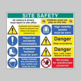 Report to Office - Construction Work - Report Accidents - Footwear - Helmets - No Children - Hi Vis - Excavations - Stop, Look, Listen - No Access - 