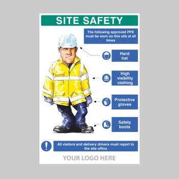 PPE Requirement Sign (Hat - Hivis - Gloves - Boots) - 