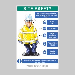 PPE Requirement Sign (Hat - Goggles - Hivis - Gloves - Boots) - 