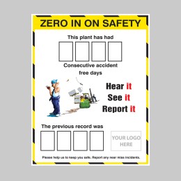 Zero in On Safety AccIdent Board with Logo & 2 Sets of Numbers  - 