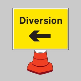 Diversion - Arrow Left - Cone Sign - 