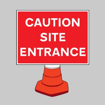 Caution - Site Entrance - Reflective Cone Sign - Caution - Site Entrance - Reflective Cone Sign -