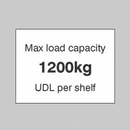 Max load Capacity 1200kg UDL Per Shelf - 