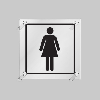 Ladies Symbol - Clear Acrylic Visual Impact Sign with Stand-off Locators - 
