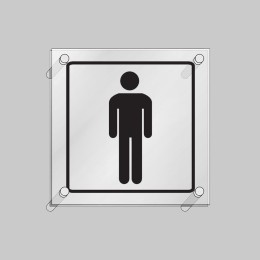 Gents Symbol - Clear Acrylic Visual Impact Sign with Stand-off Locators - 