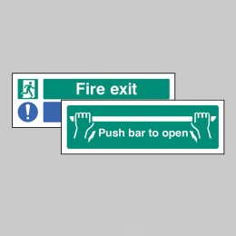 Fire Exit - Keep Clear / Push Bar to Open - Double Sided Window Sticker - 