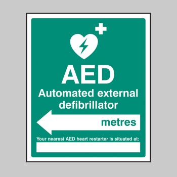 AED Located in __ Metres - Arrow left - 