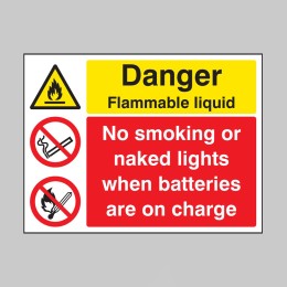 Flammable Liquid No Smoking / Naked Lights Batteries On Charge - 