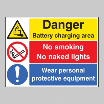 Danger - Battery Charging Area - Wear PPE - No Smoking - No Naked Lights - 