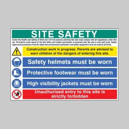 Site Safety - H&S Act - Construction Work - Helmets - Footwear - Hi Vis - Unauthorised Entry Forbidden - 