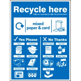 Paper & Cardboard - WRAP Recycle Here Sign - 