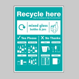 Mixed glass Bottles & jars - WRAP Recycle Here Sign - 