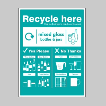 Mixed glass Bottles & jars - WRAP Recycle Here Sign - 