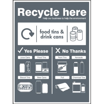 Food Tins and Drink Cans - WRAP Recycle Here Sign - 