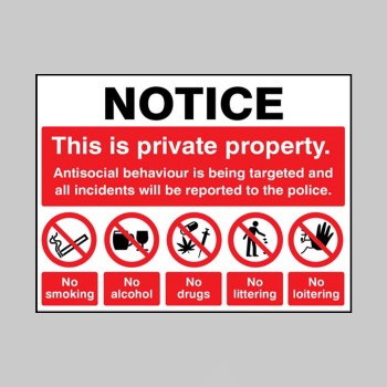 Notice - This is Private Property Antisocial Behaviour is Being Targeted - 