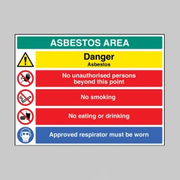 Danger - Asbestos - No Unauthorised Persons - No Smoking - Eating or Drinking - Approved Respirator - 