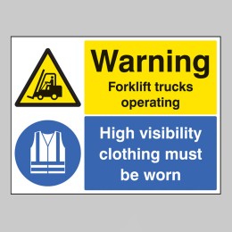 Warning - Forklift Trucks Operating - High Visibility Clothing Must be Worn - 