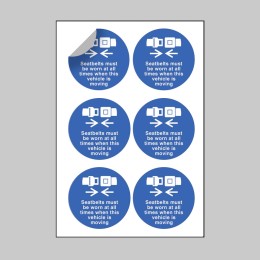 Seatbelts Worn All Times - Labels (Sheet of 6) - 