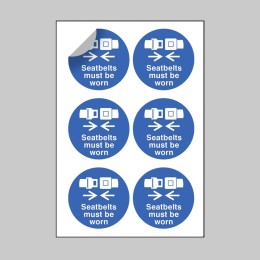 Seatbelts Must be Worn - Labels (Sheet of 6) - 