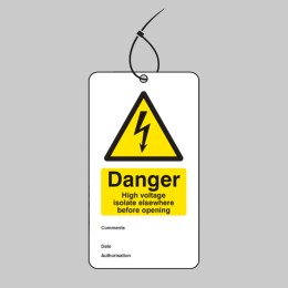 Danger - High Voltage Isolate Elsewhere - Double Sided Safety Tag - 